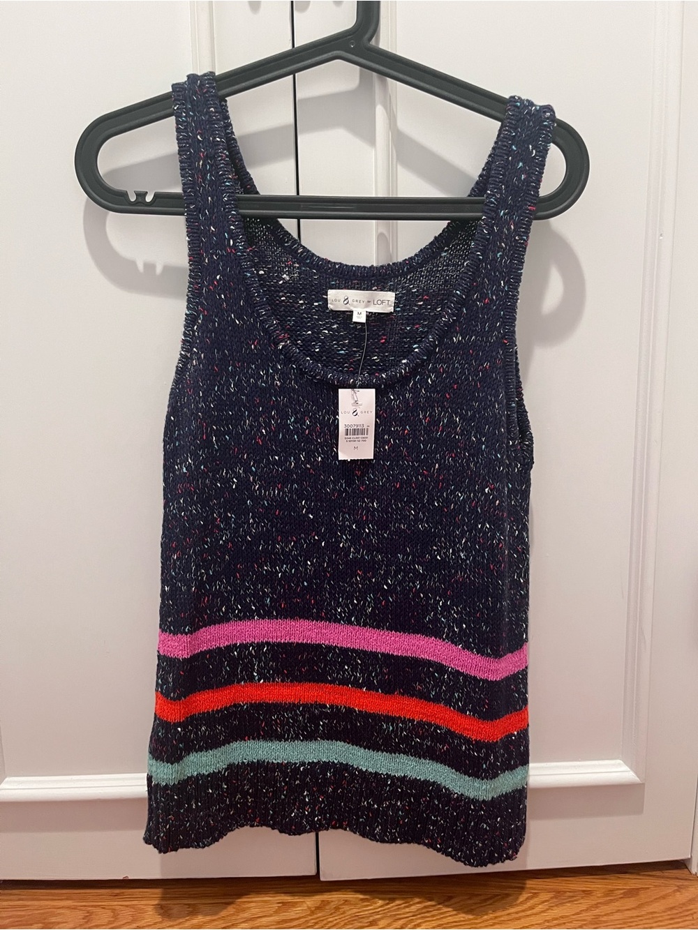Ann Taylor LOFT Lou and Gray Women’s Navy Knit Tank Dress with Colorful Stripes
